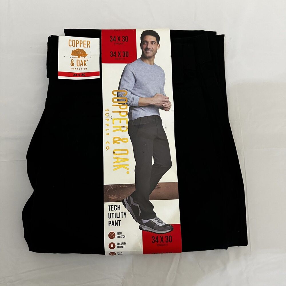 Copper & Oak Men's All Day Tech Pants 34x30 Straight Black